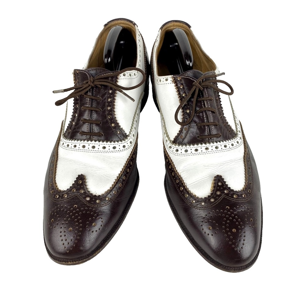 Babel All Leather Wingtip Oxfords Men's 12.5 Full Brogues Brown White Italian